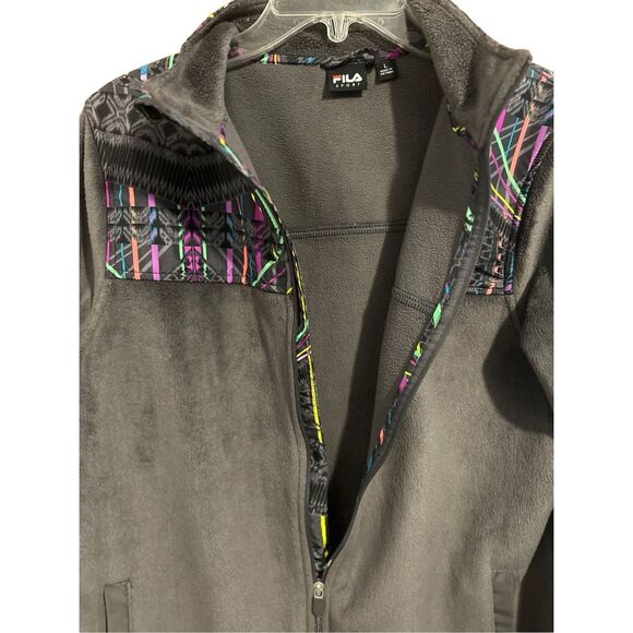 Fila Sport Soft Fleece Jacket Gray Full Zip Up Colorful Size L - Picture 11 of 13